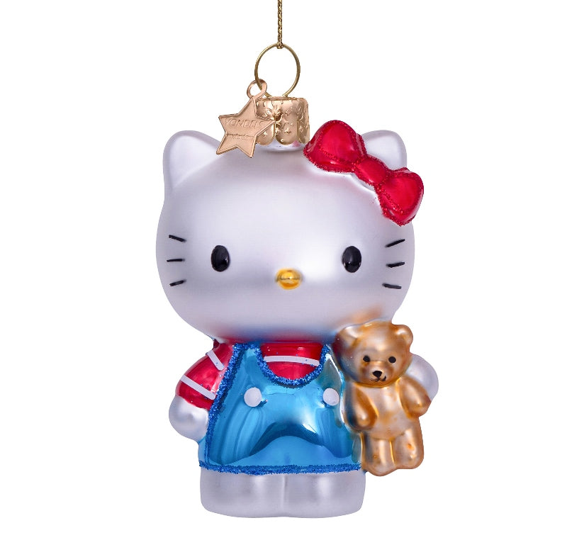Kerst Ornament Hello Kitty Blauw met Teddybeer - Vondels