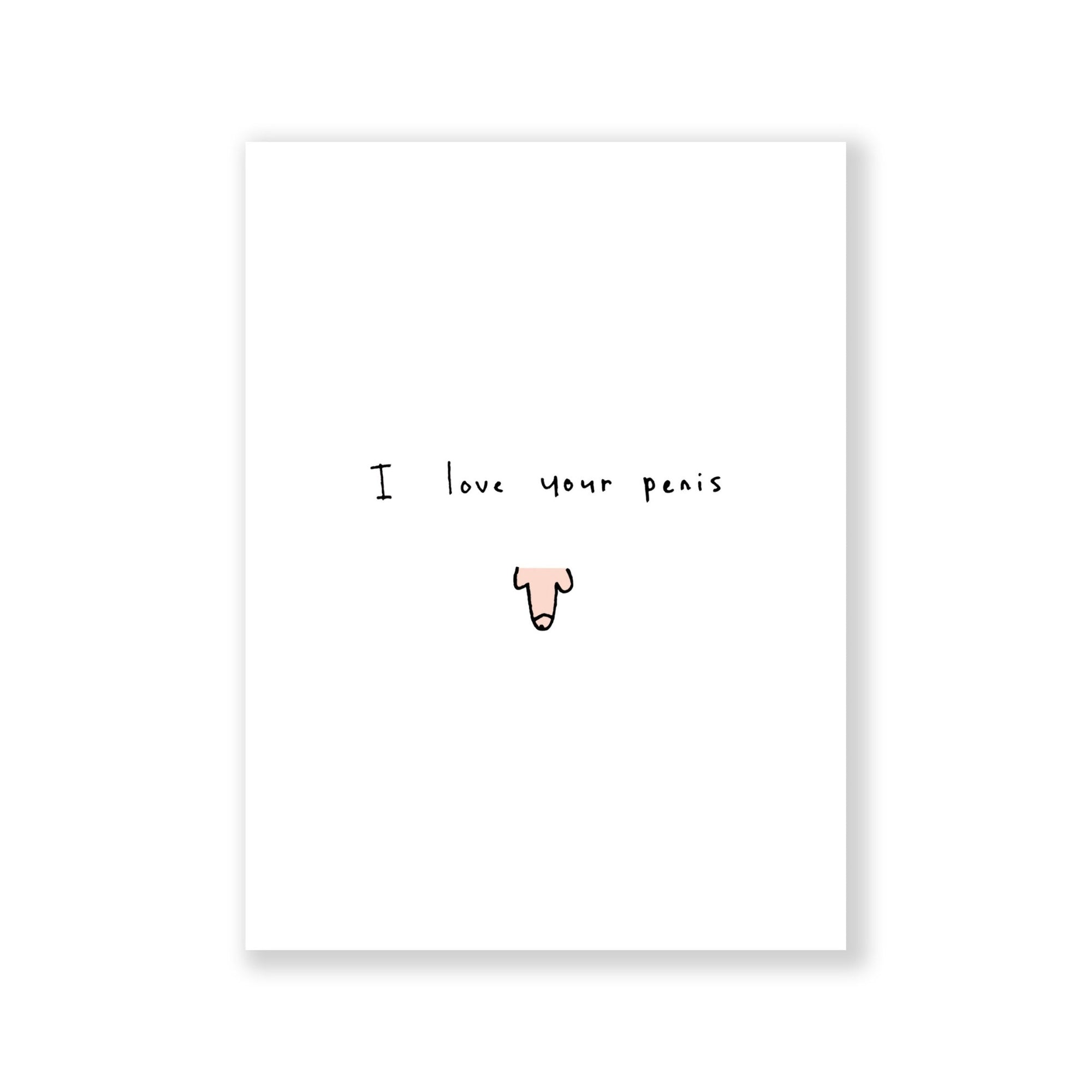 Karte „Ich liebe deinen Penis – Iss Mielies“.