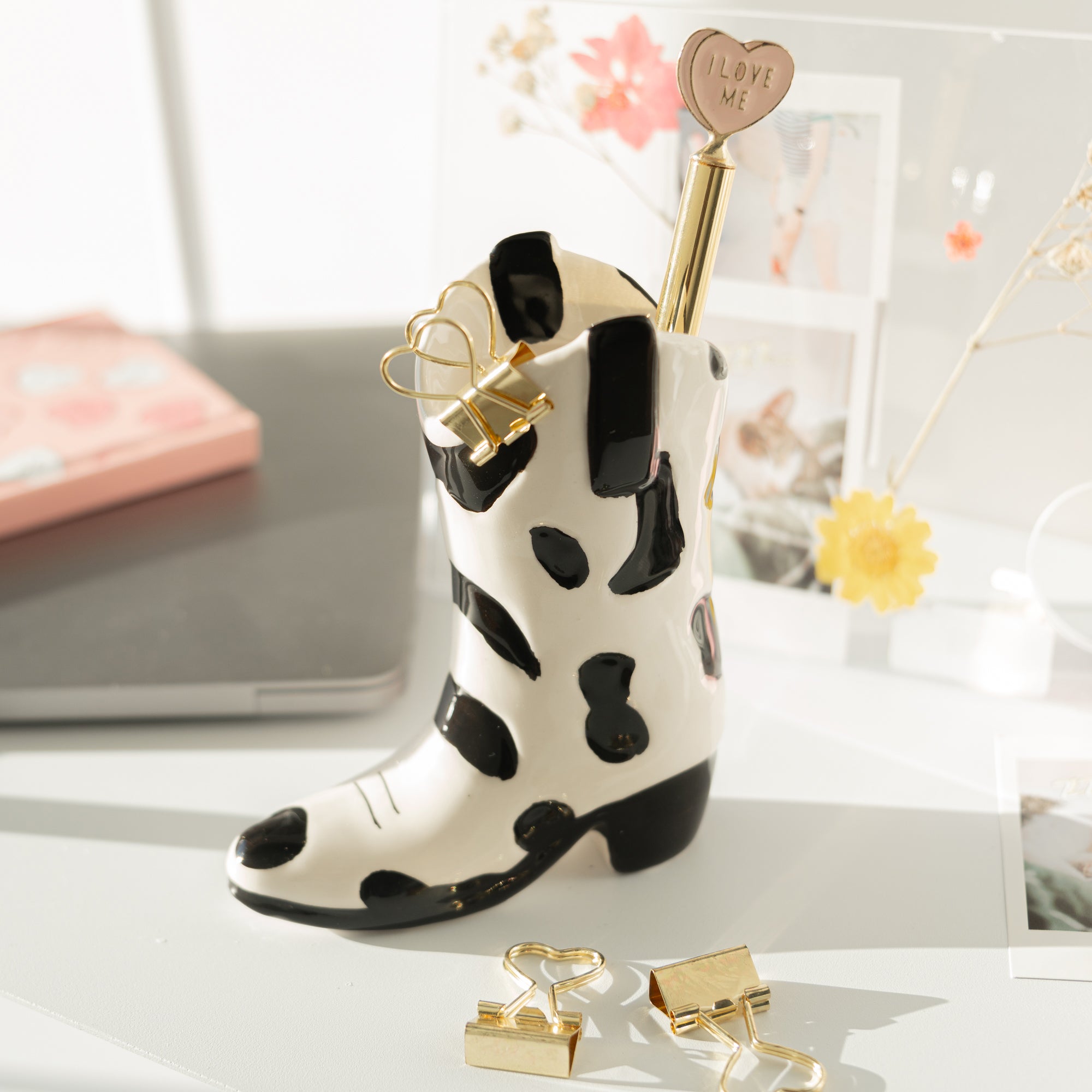 Potje Cowboy Boot Cow Print - Helio Ferretti