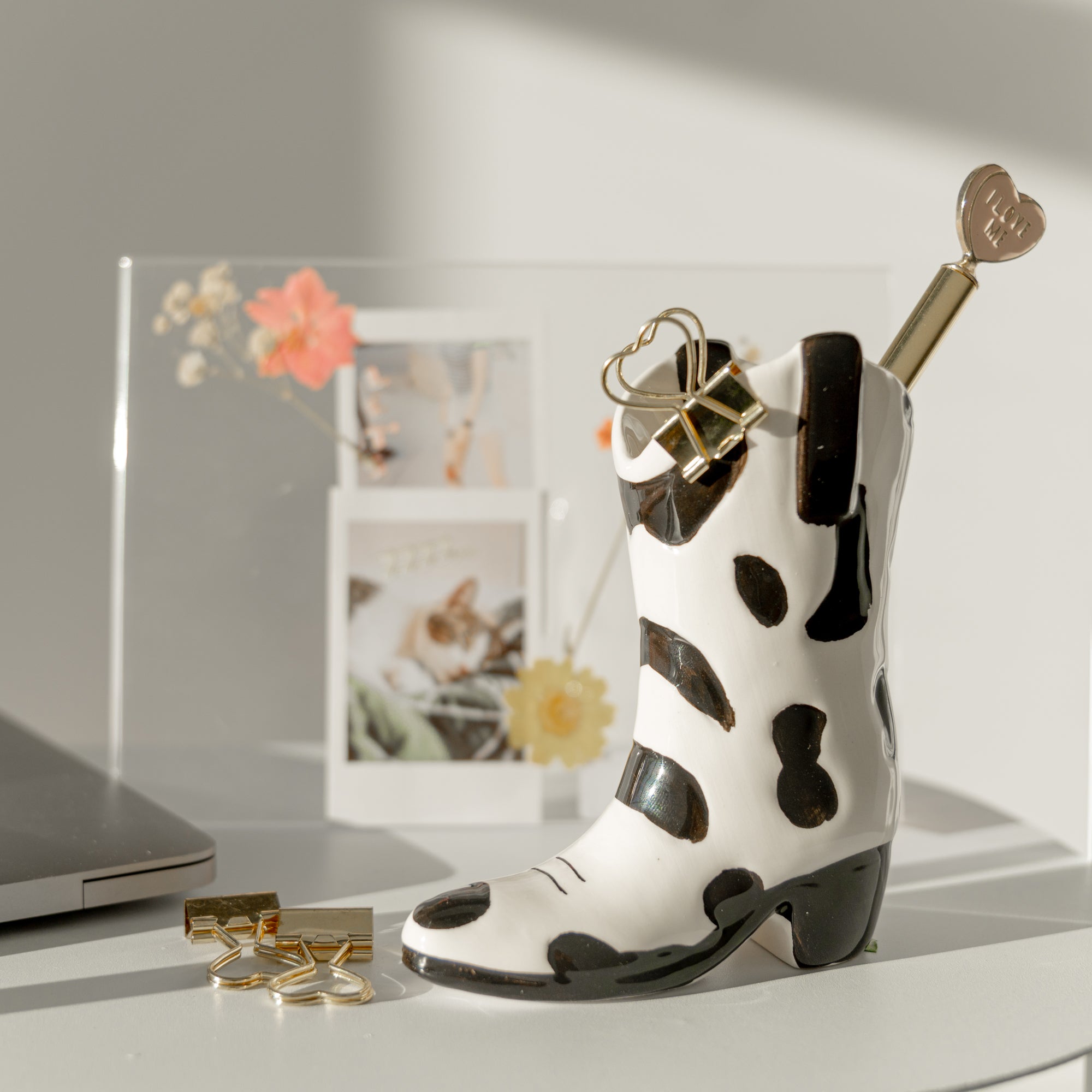 Potje Cowboy Boot Cow Print - Helio Ferretti