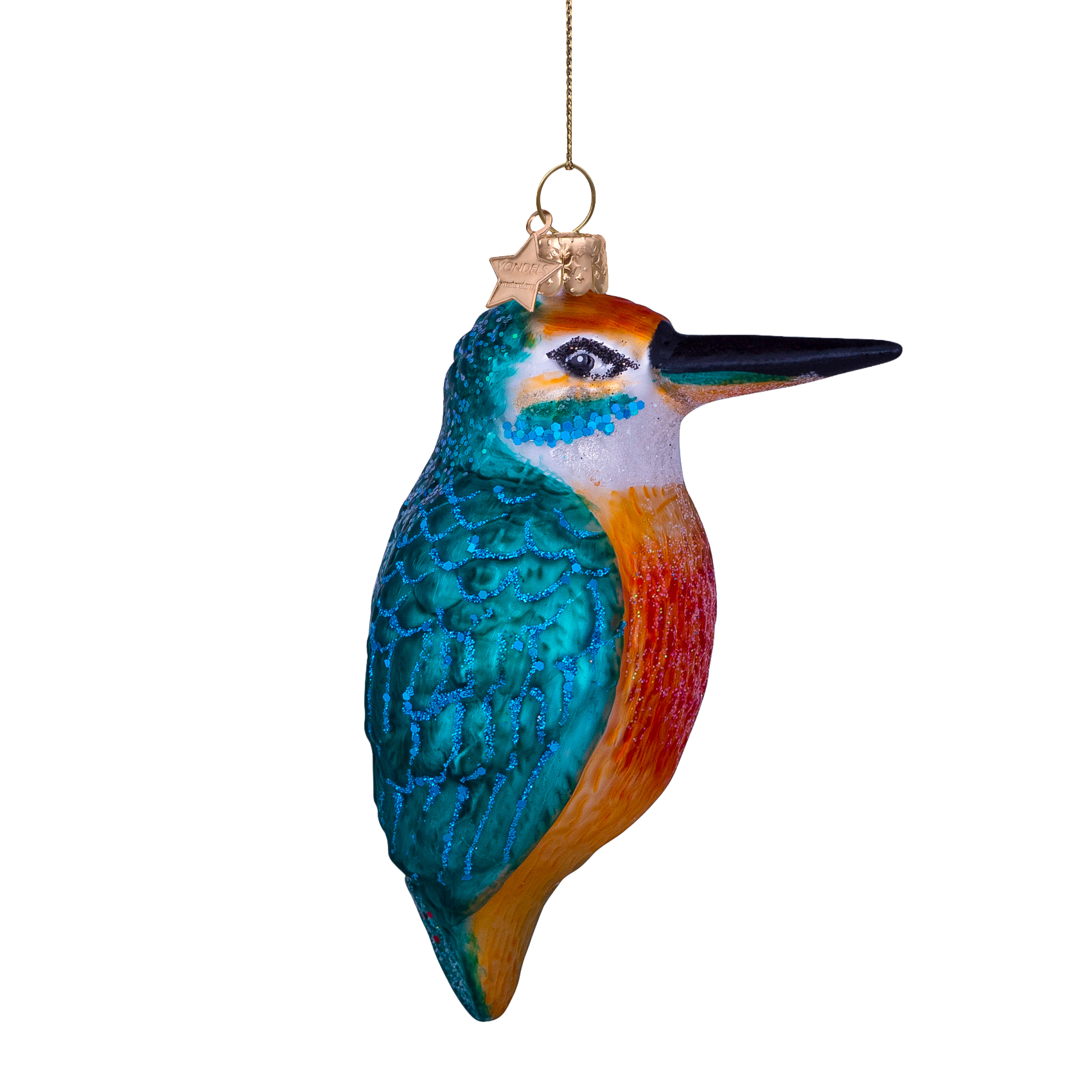 Kerst Ornament IJsvogel Blauw Oranje - Vondels