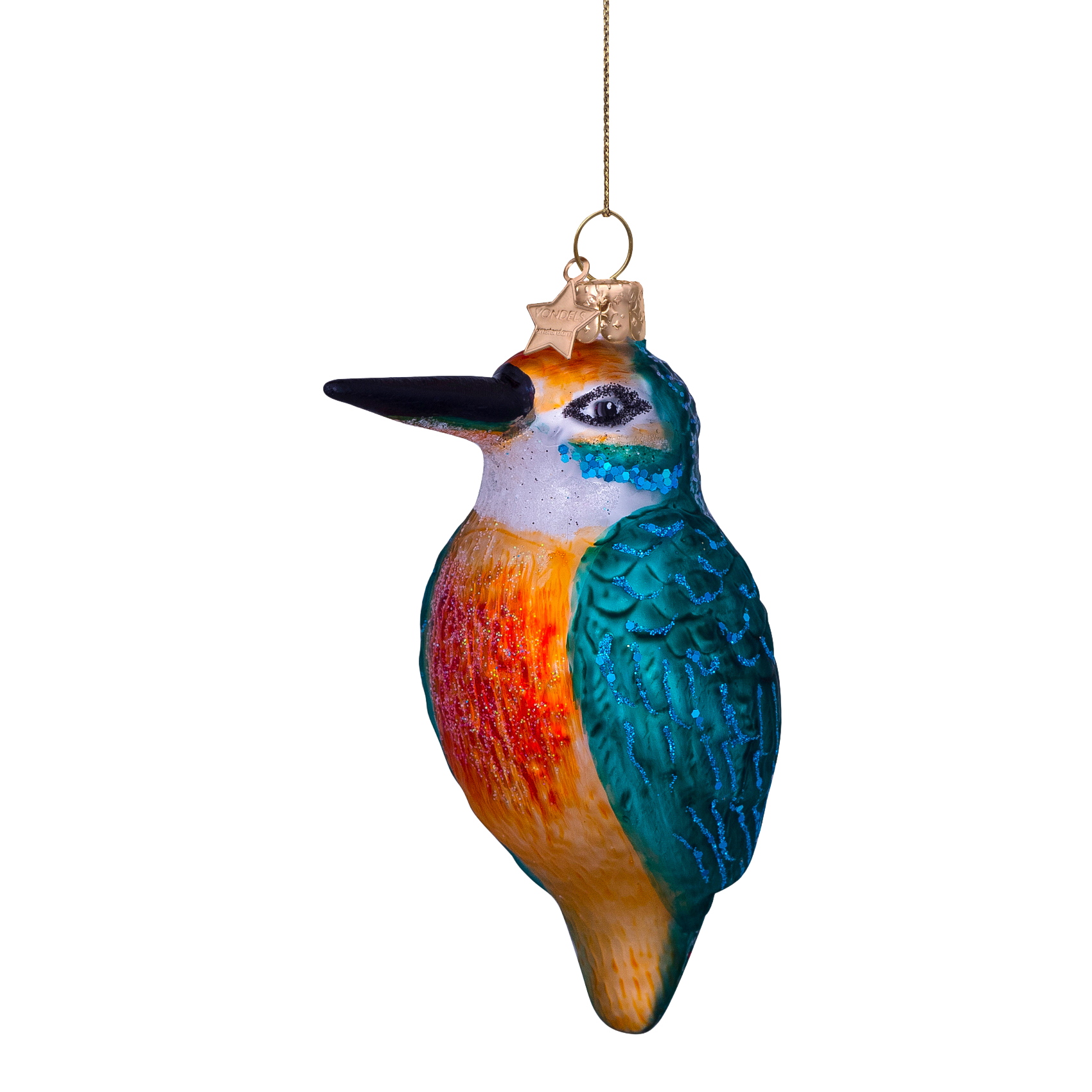 Kerst Ornament IJsvogel Blauw Oranje - Vondels