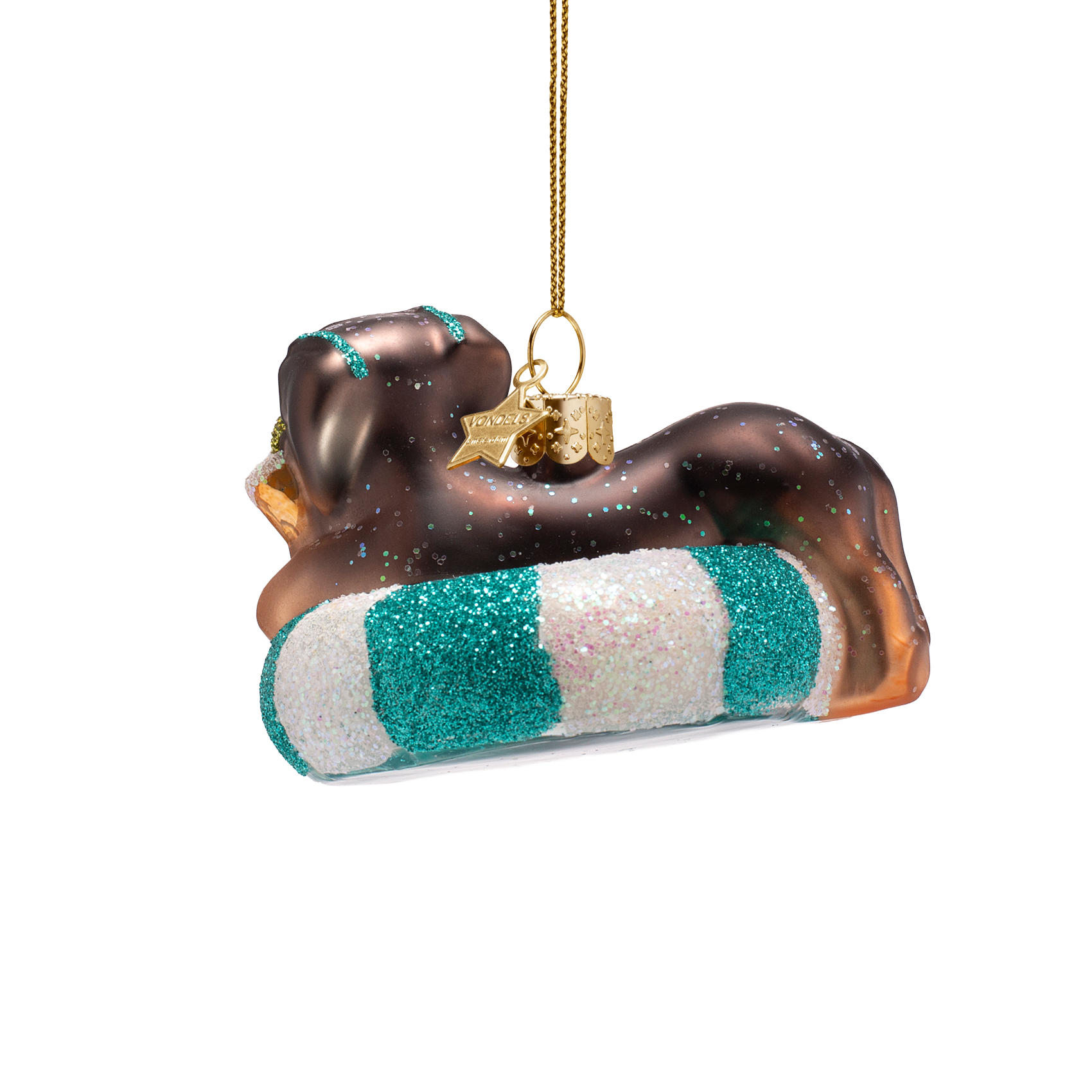 Kerst Ornament Hond op Blauwe Zwemband - Vondels