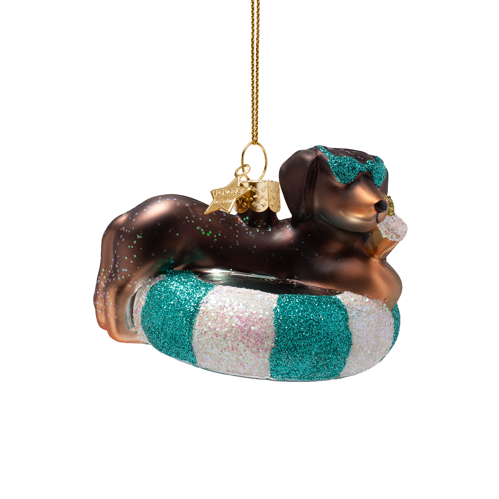 Kerst Ornament Hond op Blauwe Zwemband - Vondels
