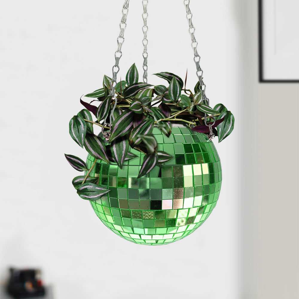 Hanging pot Disco ball Green