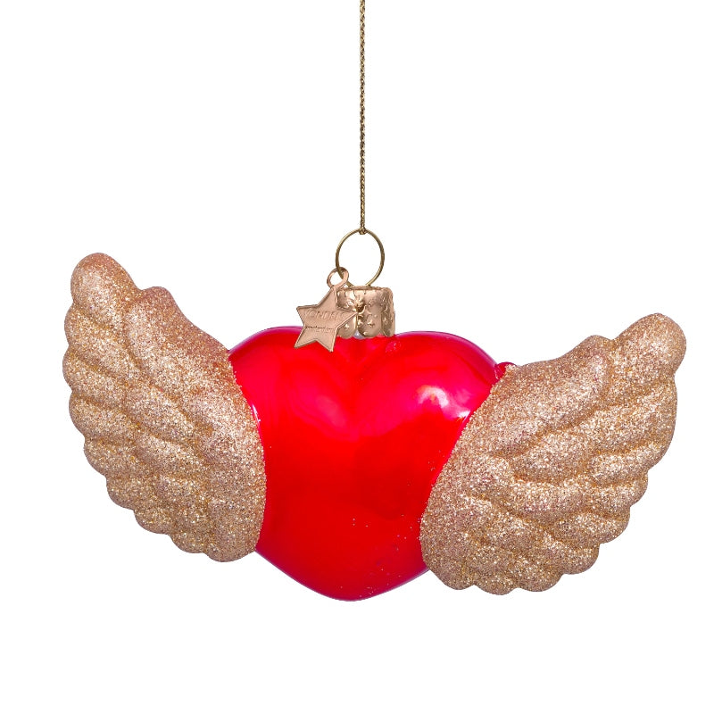Kerst Ornament Rood Hart Gouden Vleugels – Vondels