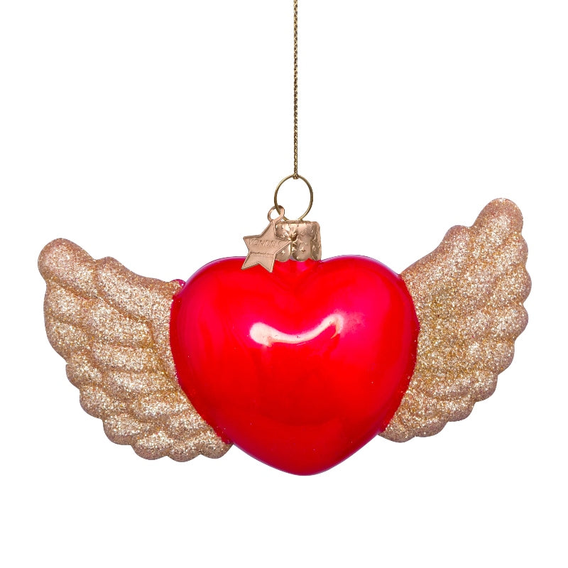 Kerst Ornament Rood Hart Gouden Vleugels – Vondels