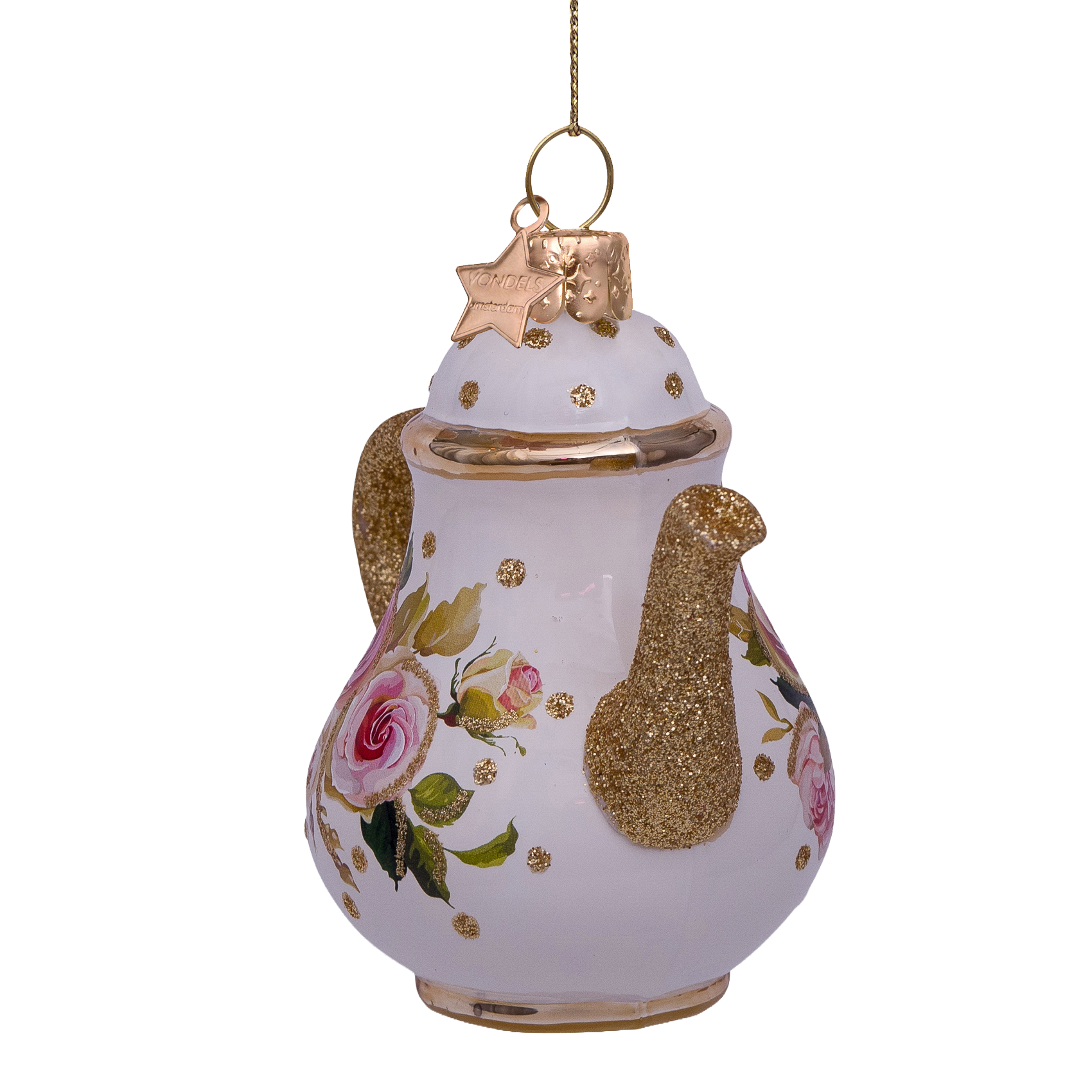 Kerst Ornament Theepot Wit met Bloemenprint - Vondels