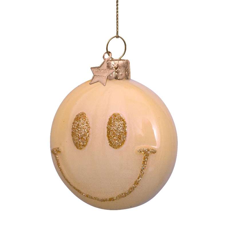 Kerst Ornament Smiley Geel - Vondels