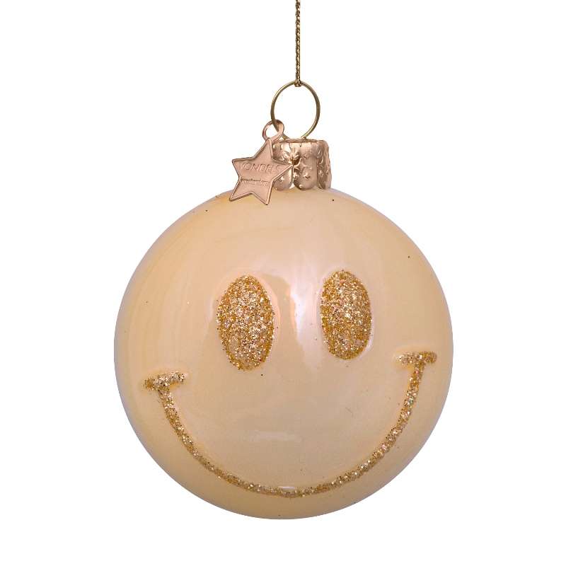 Kerst Ornament Smiley Geel - Vondels