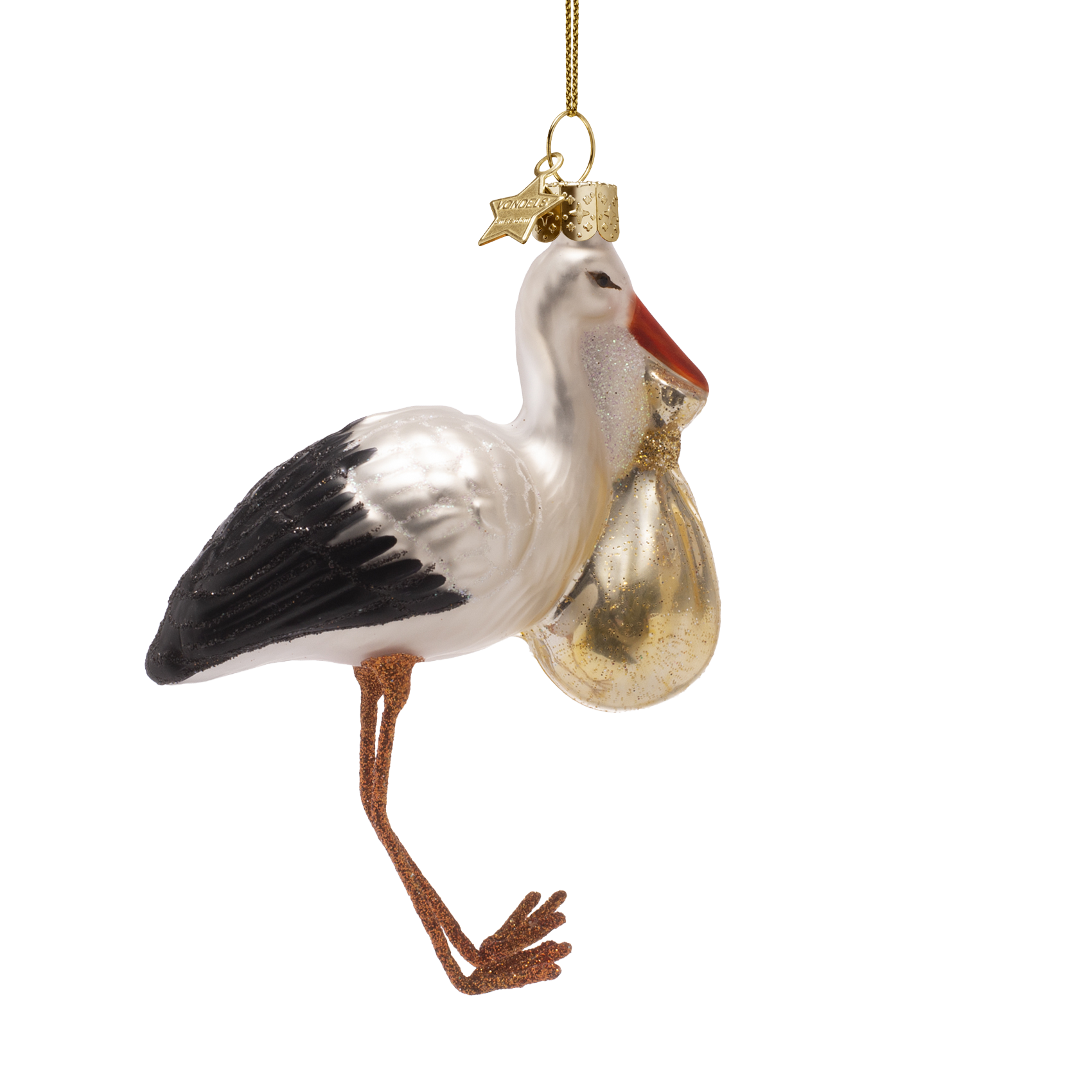 Christmas Ornament Stork with Baby Gold - Vondels