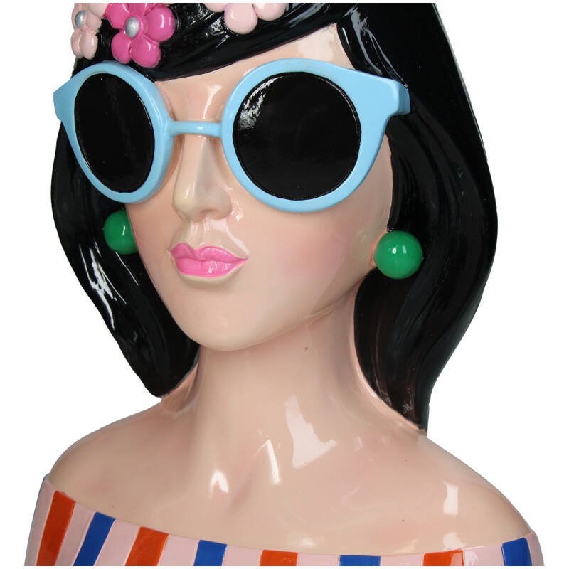 Vase Lady Black Hair Blue Glasses - Kersten