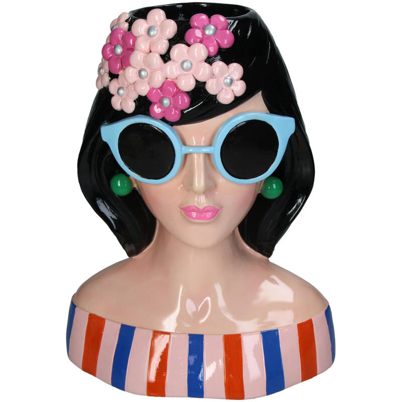 Vase Lady Black Hair Blue Glasses - Kersten