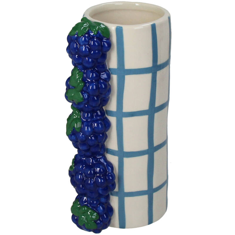 Vase Grapes Checked Blue White - Kersten