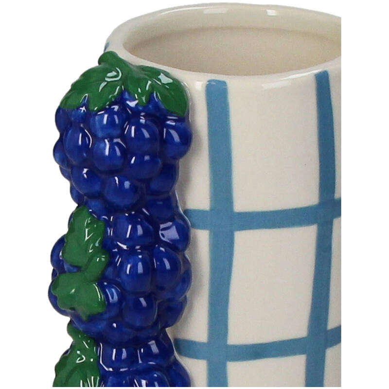 Vase Grapes Checked Blue White - Kersten