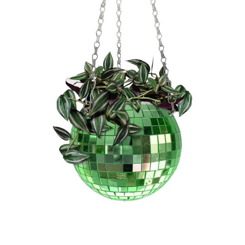 Hanging pot Disco ball Green