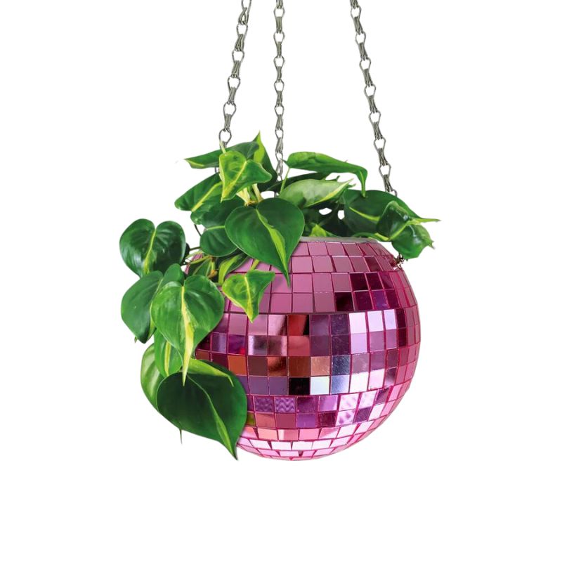 Hanging pot Disco ball Pink