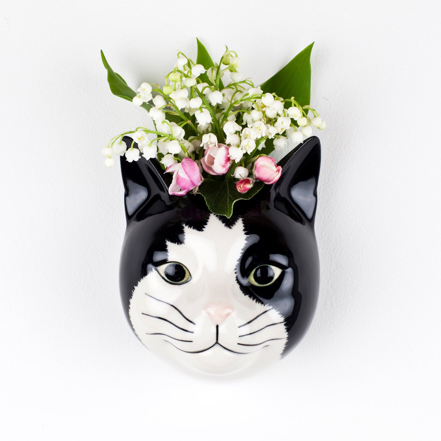Wall Vase Cat Black/White Barney - Quail
