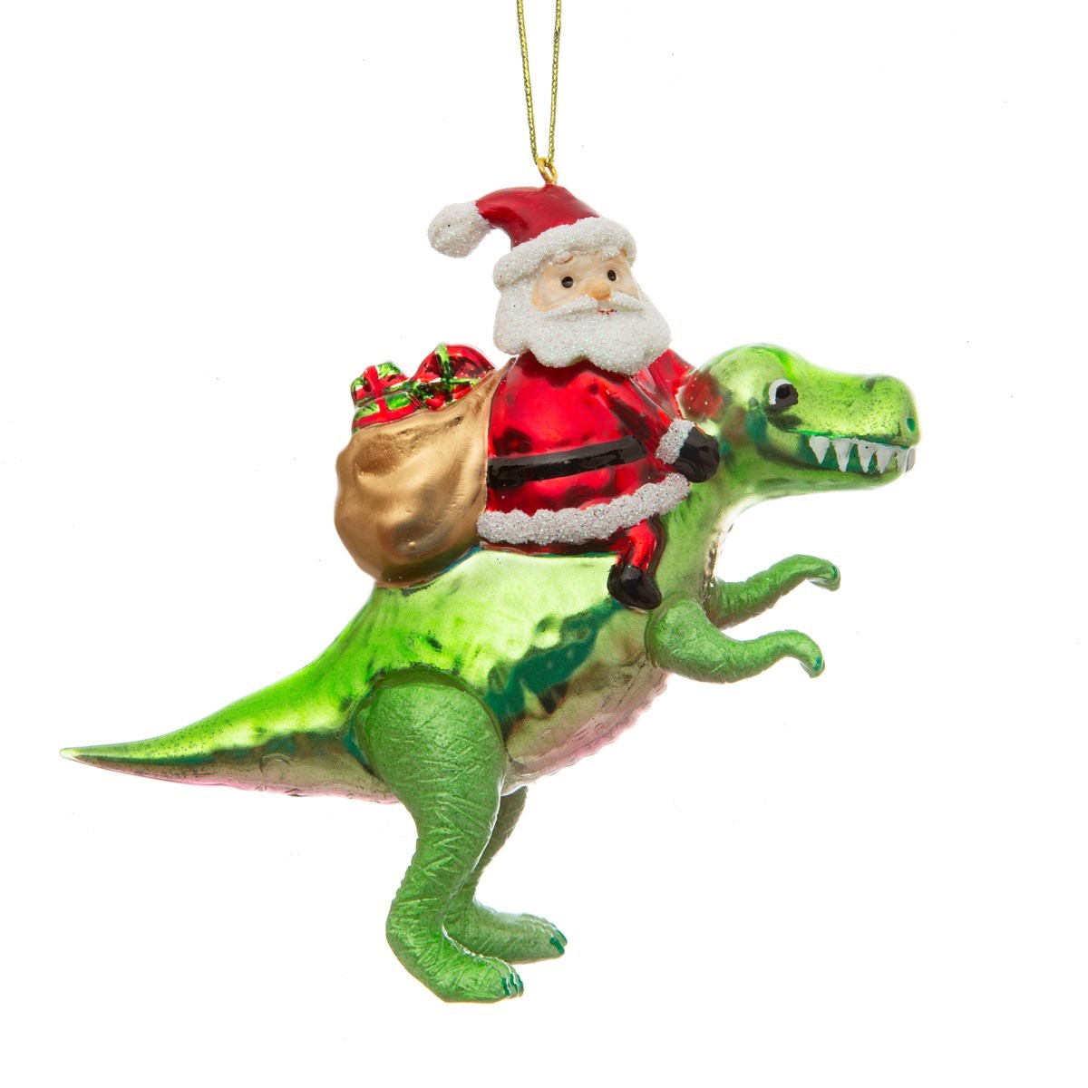 Kerst Ornament Santa Riding A Dino - Sass & Belle