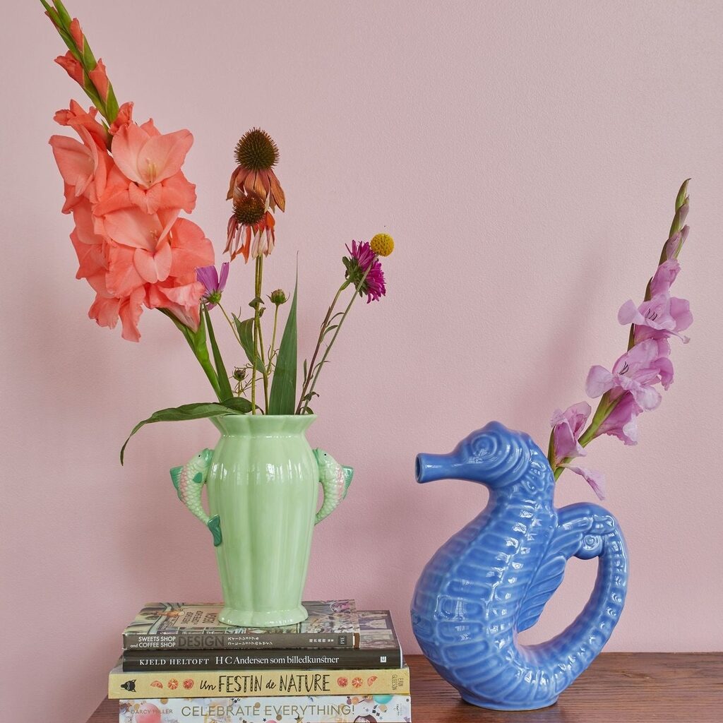 Vase Seahorse Ceramic Blue - Rice